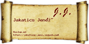 Jakatics Jenő névjegykártya